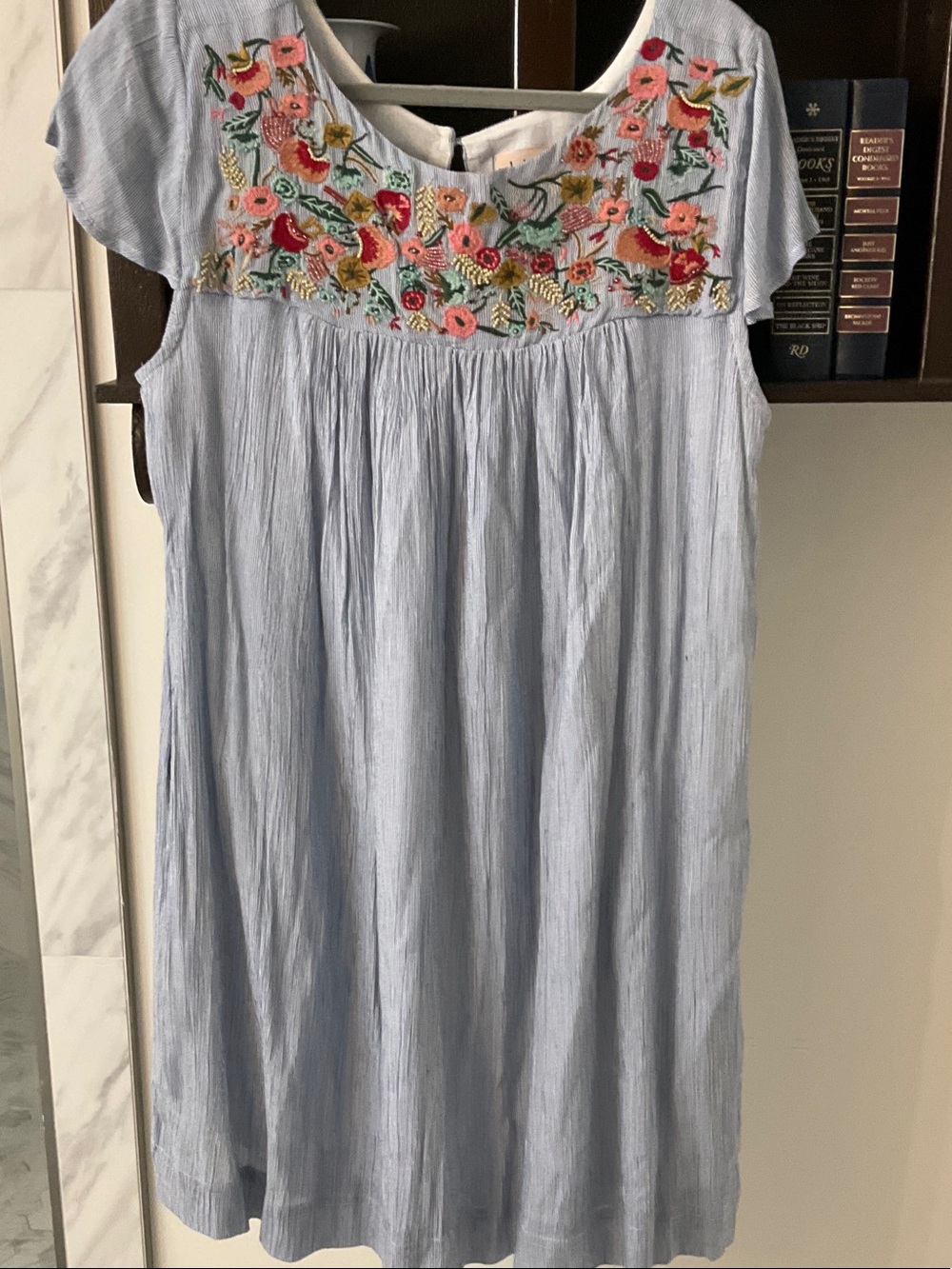 Philosophy Light Blue Embroidered Yoke Dress
